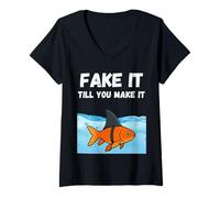 Femme Fake it Till You Make it T-Shirt avec Col en V