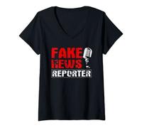 Femme Fake News Reporter | Defund The Fake Media T-Shirt avec Col en V