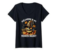Femme Fall and Halloween is My Favorite Holiday for Witch Mom T-Shirt avec Col en V