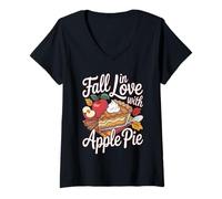 Femme Fall in Love with Apple Pie Autumn Dessert T-Shirt avec Col en V