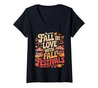 Femme Fall in Love with Fall Festivals Autumn Carnival T-Shirt avec Col en V