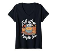 Femme Fall in Love with Pumpkin Soup T-Shirt avec Col en V