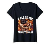 Femme Fall is My Favorite Color for Kitten Mom Cute Autumn Cat T-Shirt avec Col en V