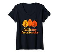 Femme Fall is My Favorite Color Lover Fall Lover Falling Leaves Autumn T-Shirt avec Col en V