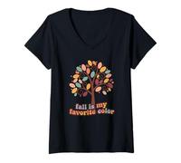 Femme Fall is My Favorite Color Lover Fall Lover Falling Leaves Autumn T-Shirt avec Col en V