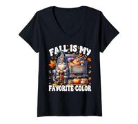 Femme Fall is My Favorite Color with Autumn GNOME Pumpkin Truck T-Shirt avec Col en V