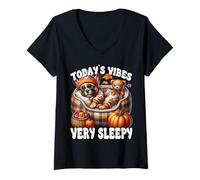 Femme Fall Saying French Bulldog Dog for Frenchie Dad Autumn Sleep T-Shirt avec Col en V