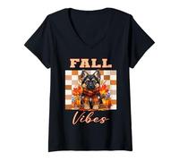 Femme Fall Vibes - Adorable Chiot Tendance Vintage automnal rétro T-Shirt avec Col en V