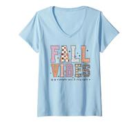 Femme Fall Vibes Chemise Citrouille épices Tenue d'automne Thanksgiving T-Shirt avec Col en V
