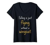 Femme Falling is Just Flying Skydiver Humour T-Shirt avec Col en V