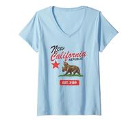 Femme Fallout New California Republic Flag Est 2189 Video Game T-Shirt avec Col en V