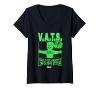 Femme Fallout Video Game V.A.T.S. Retro Vault-Tec Pip Boy T-Shirt avec Col en V