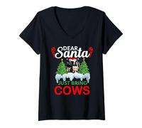 Femme Famille Assortie Dear Santa Just Bring Cows Christmas T-Shirt avec Col en V