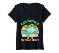 Femme Famille Assortie « Godfather of The Shark » T-Shirt avec Col en V