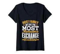 Femme Famille d'accueil du des Étudiants Étrangers Papa Maman T-Shirt avec Col en V