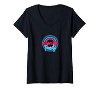 Femme Famille de Bowling dans Les Cercles Modernes T-Shirt avec Col en V