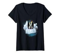 Femme Famille de Pingouins Mignons Chill on Ice Iceberg T-Shirt avec Col en V