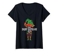 Femme Famille d'elfe de Noël Amusante Intolérance The Elf sans Produits laitiers T-Shirt avec Col en V