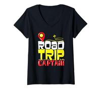 Femme Famille Roadtrip Capitaine Camping Caravane Cadeau T-Shirt avec Col en V