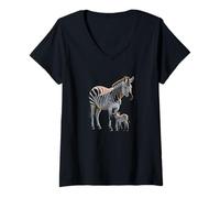 Femme Famille zèbre, animaux africains, T-Shirt avec Col en V