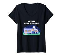Femme Family Camping Vacation Trip - Nature Here We Come T-Shirt avec Col en V