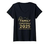 Femme Family Christmas 2025 T-Shirt - Souvenirs en Famille Noël T-Shirt avec Col en V