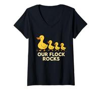 Femme Family Funny Matching Group Our Flock Rocks Cute Yellow Duck T-Shirt avec Col en V