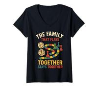 Femme Family Game Night Crew - Jeu de société dés et meeples T-Shirt avec Col en V