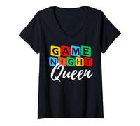 Femme Family Game Night Queen Voici Comment j'anime Game Night Host T-Shirt avec Col en V
