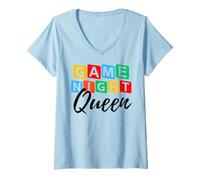 Femme Family Game Night Queen Voici Comment j'anime Game Night Host T-Shirt avec Col en V