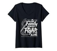 Femme Family Nobody Fights Alone Sensibilisation à la maladie de Parkinson T-Shirt avec Col en V