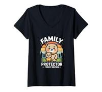 Femme Family Protector Forest Edition Ours T-Shirt avec Col en V