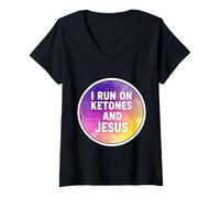 Femme Fan de cétogène chrétien I Rung on Ketone et Jésus-Christ pour Femme T-Shirt avec Col en V