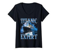 Femme Fan de l'histoire du paquebot Titanic Expert Iceberg T-Shirt avec Col en V