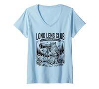 Femme Fan d'observation de la Faune et de la Flore du Long Lens Club T-Shirt avec Col en V
