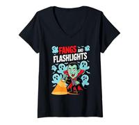 Femme Fangs and Flashlights Funny Vampires Ghost Hunting Halloween T-Shirt avec Col en V