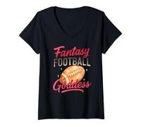 Femme Fantasy Football Goddess Pink Script Watercolor T-Shirt avec Col en V