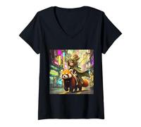 Femme Fantasy Wild Panda Ride T-Shirt avec Col en V