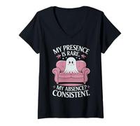 Femme Fantôme d'halloween Ma présence est Rare Mon Absence constante T-Shirt avec Col en V
