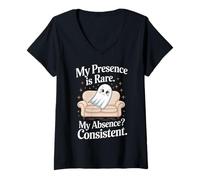 Femme Fantôme d'halloween Ma présence est Rare Mon Absence constante T-Shirt avec Col en V