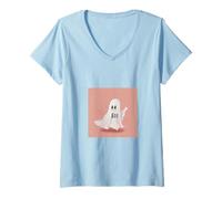 Femme Fantôme Effrayant Boo Halloween Ghosts Saison effrayante T-Shirt avec Col en V