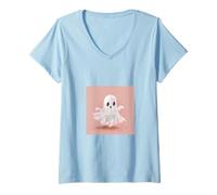 Femme Fantôme Effrayant Boo Halloween Ghosts Saison effrayante T-Shirt avec Col en V