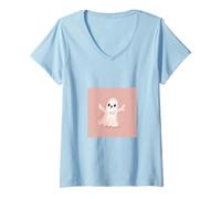 Femme Fantôme Effrayant Boo Halloween Ghosts Saison effrayante T-Shirt avec Col en V