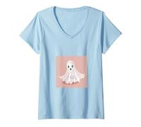Femme Fantôme Effrayant fantôme drôle Halloween T-Shirt avec Col en V