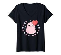 Femme Fantôme Mignon Effrayant Valentine Kawaii cœur esthétique Amour T-Shirt avec Col en V