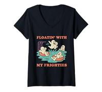 Femme Fantômes amusants nageurs effrayants pour fête d'été à la piscine T-Shirt avec Col en V