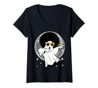 Femme Fantômes disco portant des lunettes de soleil Halloween danseur disco T-Shirt avec Col en V