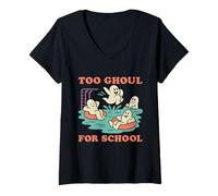 Femme Fantômes drôles nageurs effrayants Summer Pool Ghouls Summerween T-Shirt avec Col en V