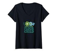 Femme Farine enfant rétro cuisson hippie cuisine groovy boulanger T-Shirt avec Col en V