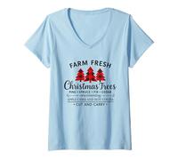 Femme Farm Fresh Christmas Plaid Trees Rustic Holidays Winter Xmas T-Shirt avec Col en V